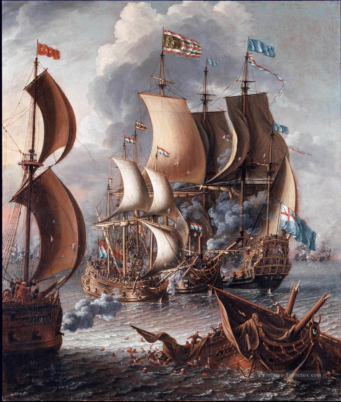 A Castro Lorenzo A Sea Fight avec Corsaires Corsaires Batailles navale Peintures à l'huile